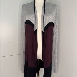 White House Black Market Gray and Burgundy Cardigan